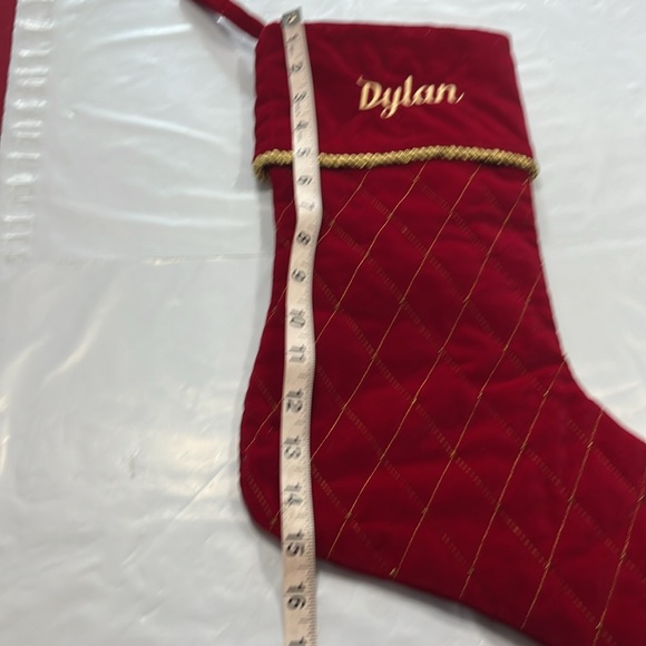 RED Velvet DYLAN STOCKING GOLD stitch embroidered Christmas COTTON lined thick - Picture 4 of 11